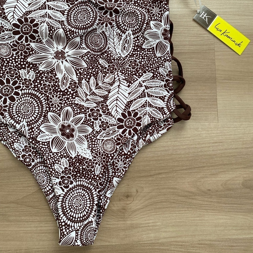 NEW LK High Tide One-Piece Swimsuit Brown & White Floral Small - Picture 7 of 11